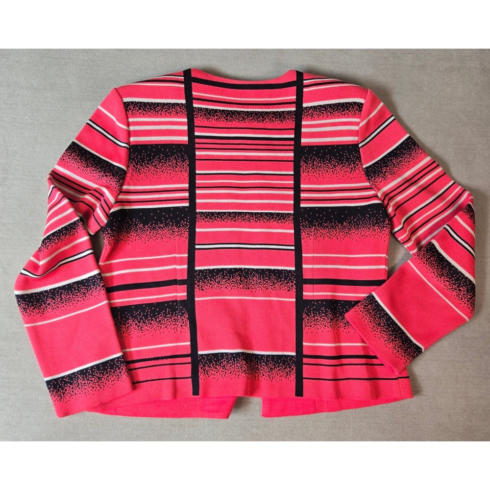 Ming Wang PM Petite Med Coral Pink Black Knit Jacket Open Front Career - Picture 2 of 7